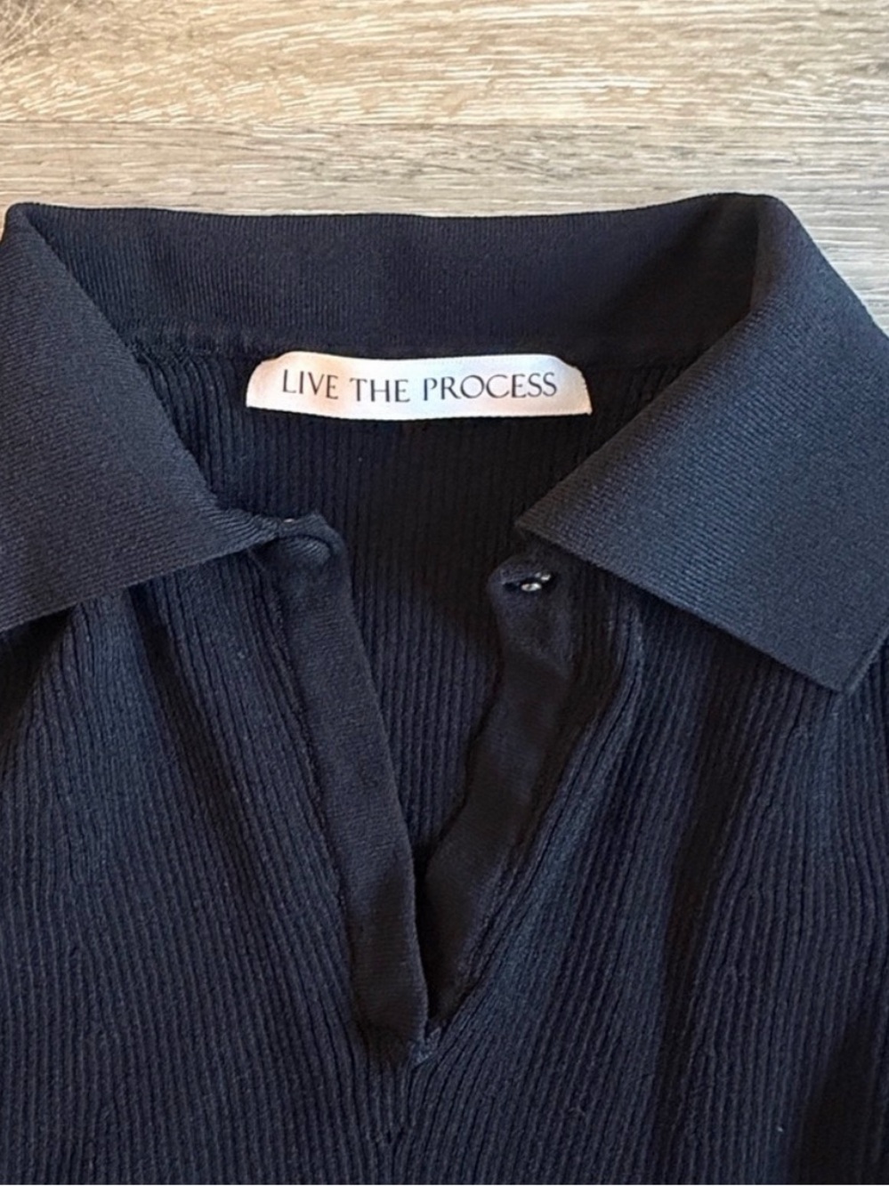 Live The Process Women's Black Ribbed Collared Jacket